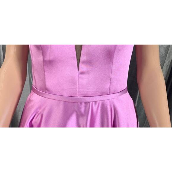 Formal Colette Mon Cheri PINK LILAC Satin Mini Skater Illusion V Neck Dress SZ.6 - Picture 4 of 15